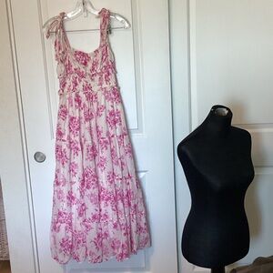 Aqua Floral Pink and White Floral Maxi Dress M